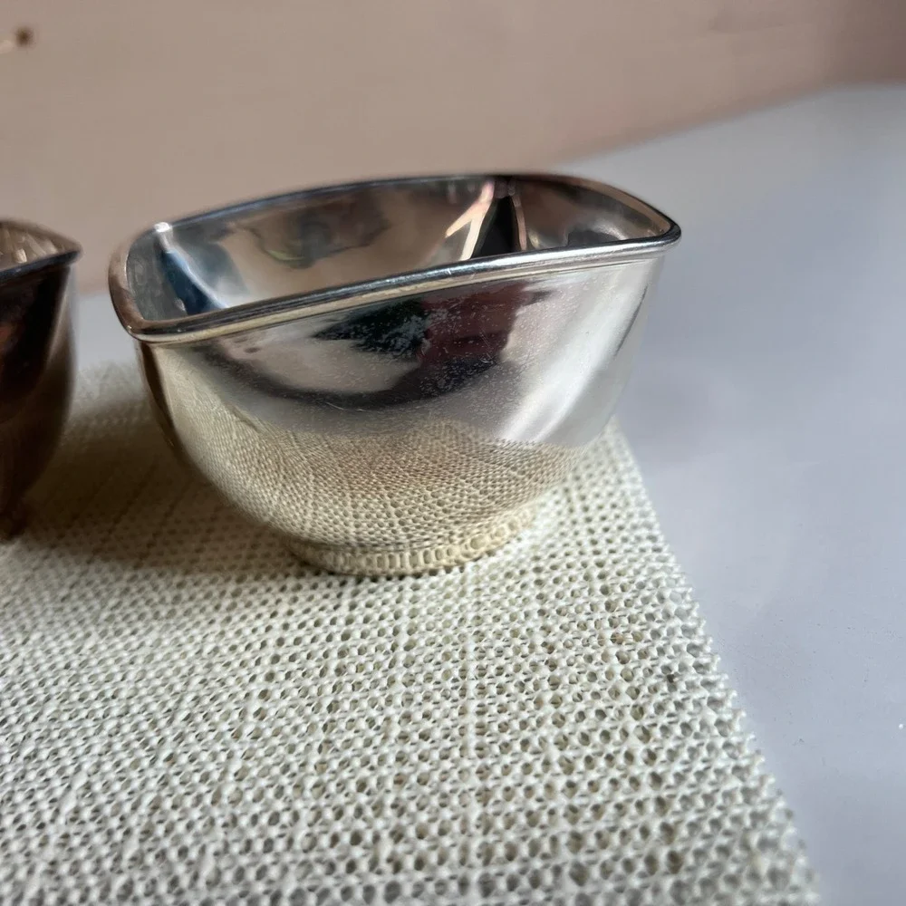 Paradigm India Silver Tone Metal Nut Bowls Set of 3 Geometric Teardrop Hex - Picture 7 of 7